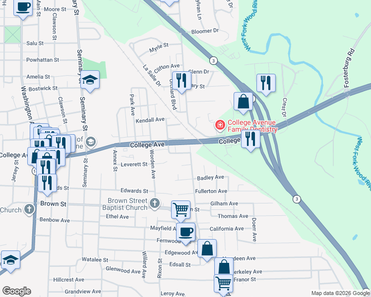 map of restaurants, bars, coffee shops, grocery stores, and more near 3320 Jackson Street in Alton
