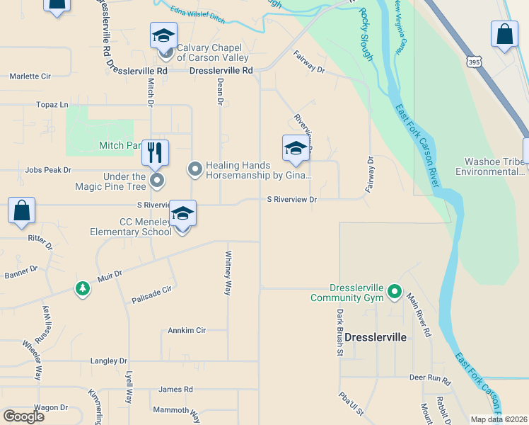 map of restaurants, bars, coffee shops, grocery stores, and more near 904 Dresslerville Road in Gardnerville