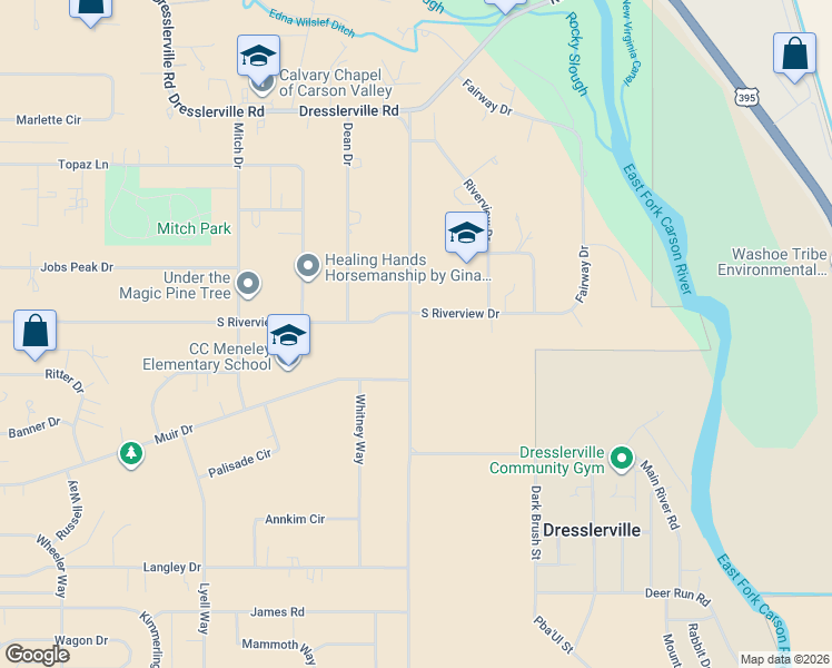 map of restaurants, bars, coffee shops, grocery stores, and more near 904 Dresslerville Road in Gardnerville Ranchos