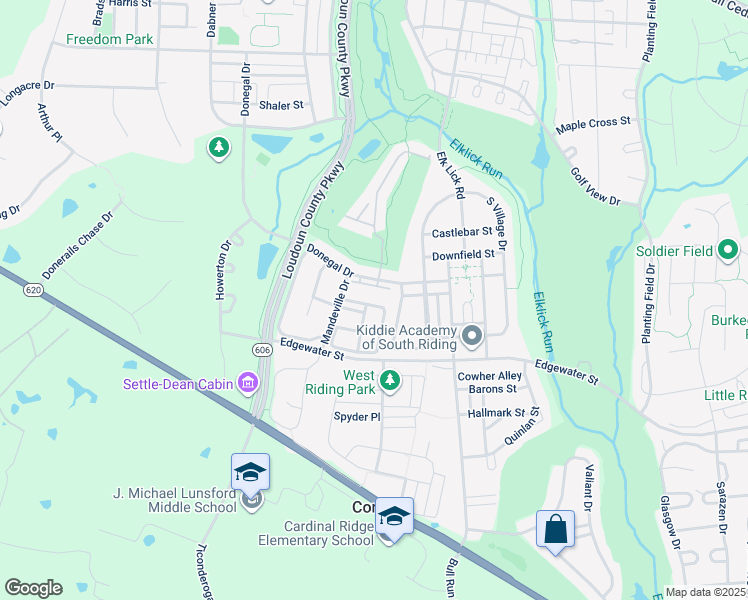 map of restaurants, bars, coffee shops, grocery stores, and more near 25832 Kirkwood Square in Chantilly