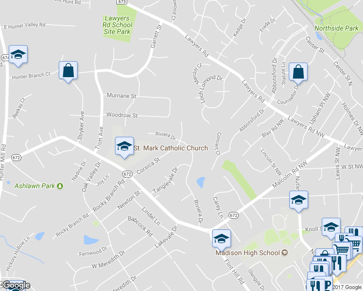 map of restaurants, bars, coffee shops, grocery stores, and more near 2318 Riviera Drive in Vienna