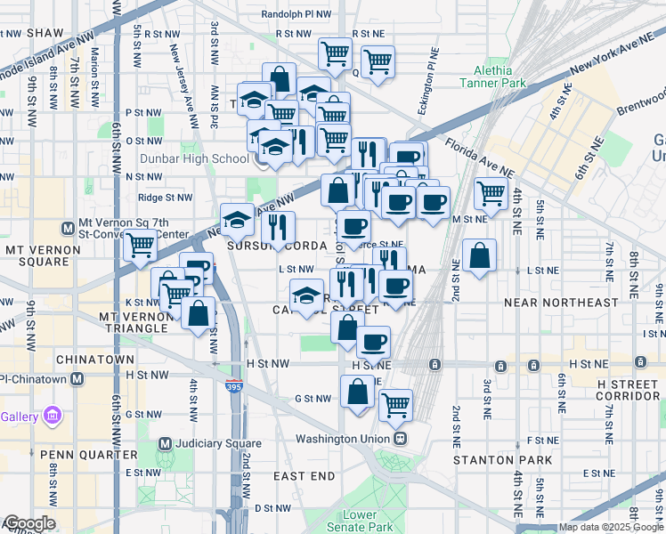 map of restaurants, bars, coffee shops, grocery stores, and more near 101 Independence Avenue Southeast in Washington