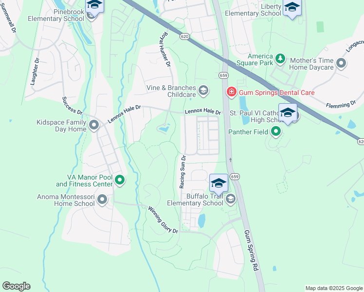 map of restaurants, bars, coffee shops, grocery stores, and more near 25785 Racing Sun Drive in Aldie