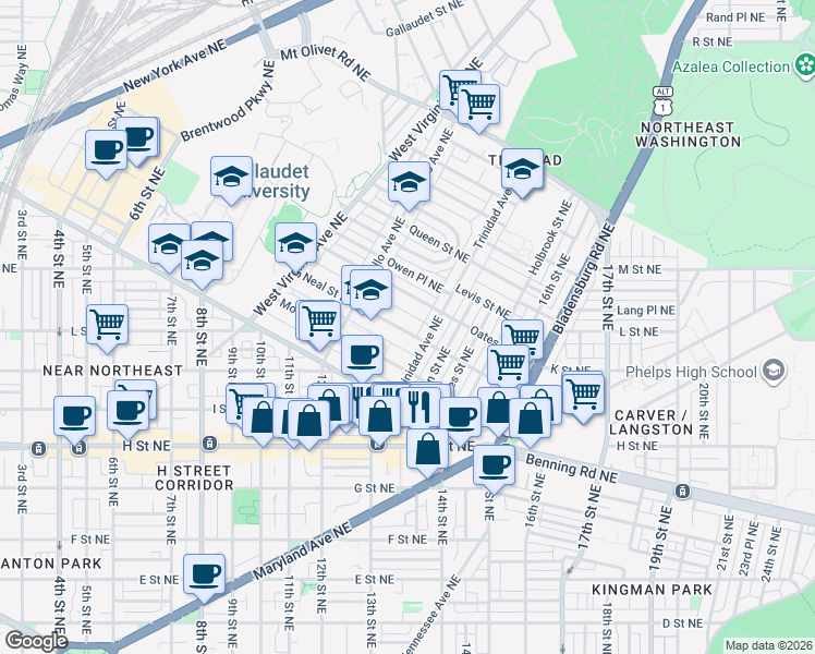 map of restaurants, bars, coffee shops, grocery stores, and more near 101 Independence Avenue Southeast in Washington