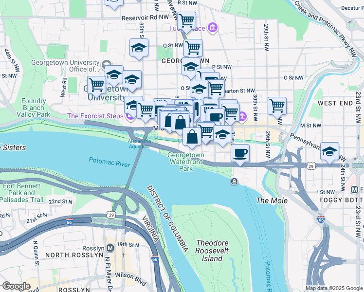 map of restaurants, bars, coffee shops, grocery stores, and more near 1015 33rd Street Northwest in Washington