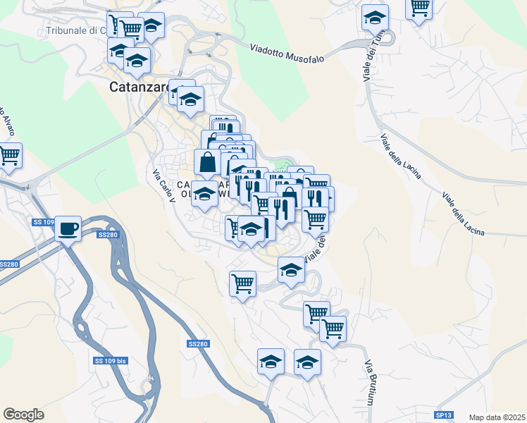 map of restaurants, bars, coffee shops, grocery stores, and more near 206 Corso G. Mazzini in Catanzaro