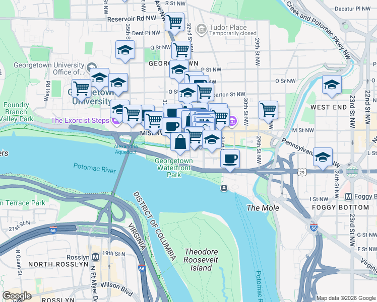 map of restaurants, bars, coffee shops, grocery stores, and more near 1085 Paper Mill Court in Washington