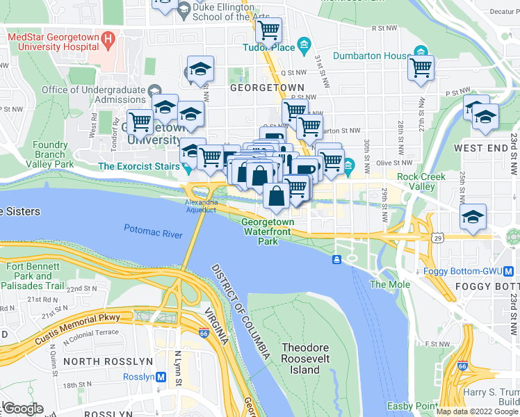 map of restaurants, bars, coffee shops, grocery stores, and more near 1015 33rd Street Northwest in Washington