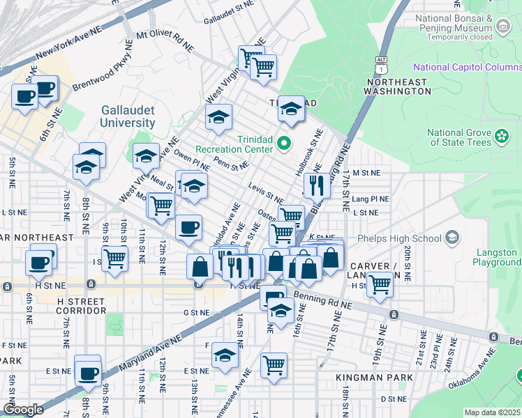 map of restaurants, bars, coffee shops, grocery stores, and more near 101 Independence Avenue Southeast in Washington