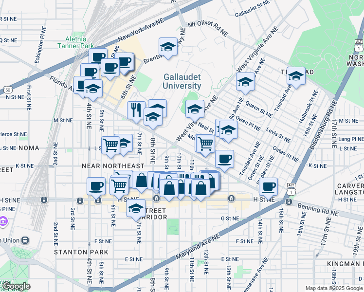 map of restaurants, bars, coffee shops, grocery stores, and more near 101 Independence Avenue Southeast in Washington