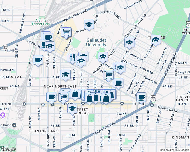 map of restaurants, bars, coffee shops, grocery stores, and more near 101 Independence Avenue Southeast in Washington