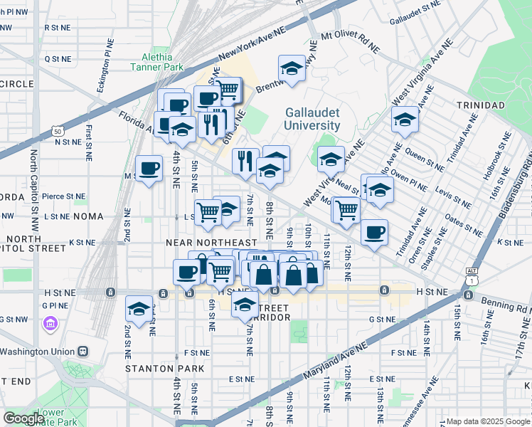map of restaurants, bars, coffee shops, grocery stores, and more near 101 Independence Avenue Southeast in Washington