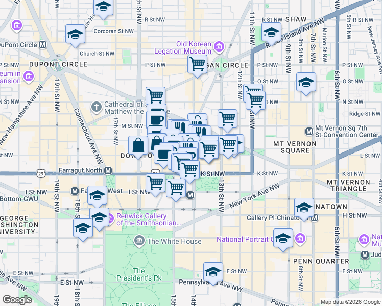 map of restaurants, bars, coffee shops, grocery stores, and more near 101 Independence Avenue Southeast in Washington