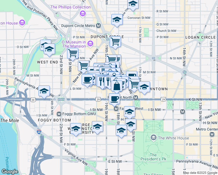 map of restaurants, bars, coffee shops, grocery stores, and more near 101 Independence Avenue Southeast in Washington
