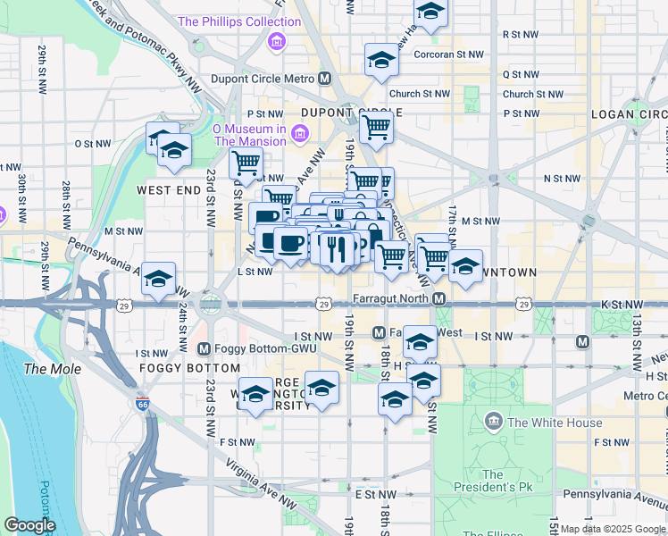 map of restaurants, bars, coffee shops, grocery stores, and more near 101 Independence Avenue Southeast in Washington