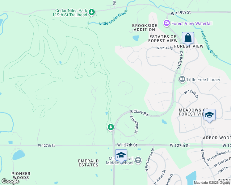 map of restaurants, bars, coffee shops, grocery stores, and more near 12396 South Hastings Street in Olathe