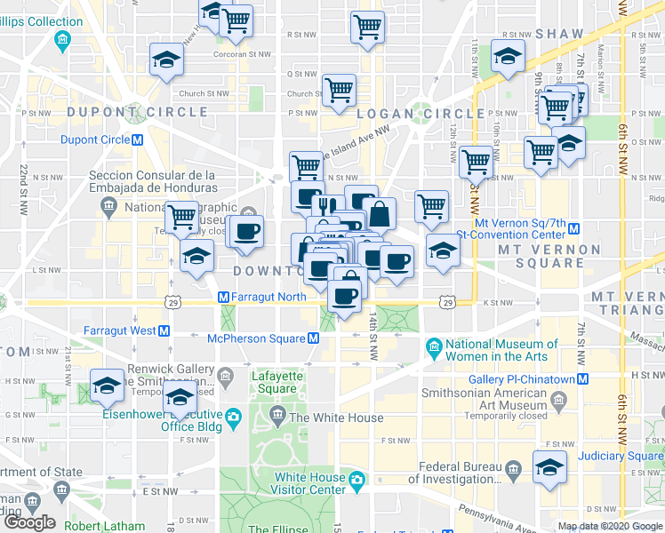 map of restaurants, bars, coffee shops, grocery stores, and more near 101 Independence Avenue Southeast in Washington