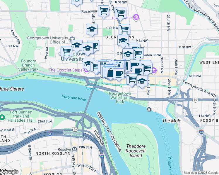 map of restaurants, bars, coffee shops, grocery stores, and more near 3303 Water Street Northwest in Washington