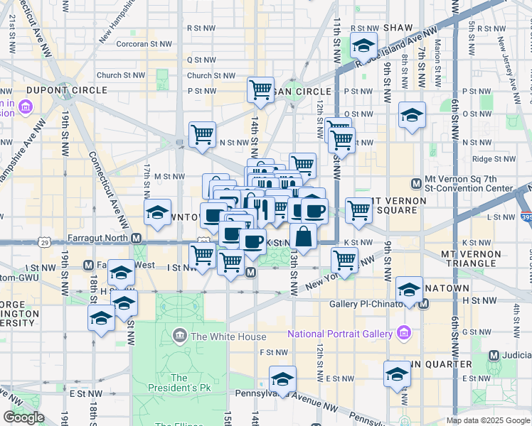 map of restaurants, bars, coffee shops, grocery stores, and more near 101 Independence Avenue Southeast in Washington