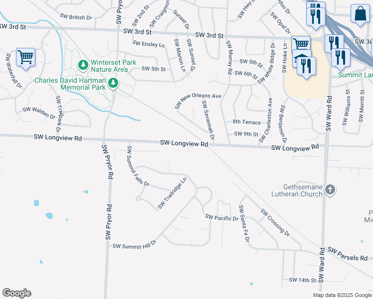 map of restaurants, bars, coffee shops, grocery stores, and more near 1701 Southwest Longview Road in Lee's Summit