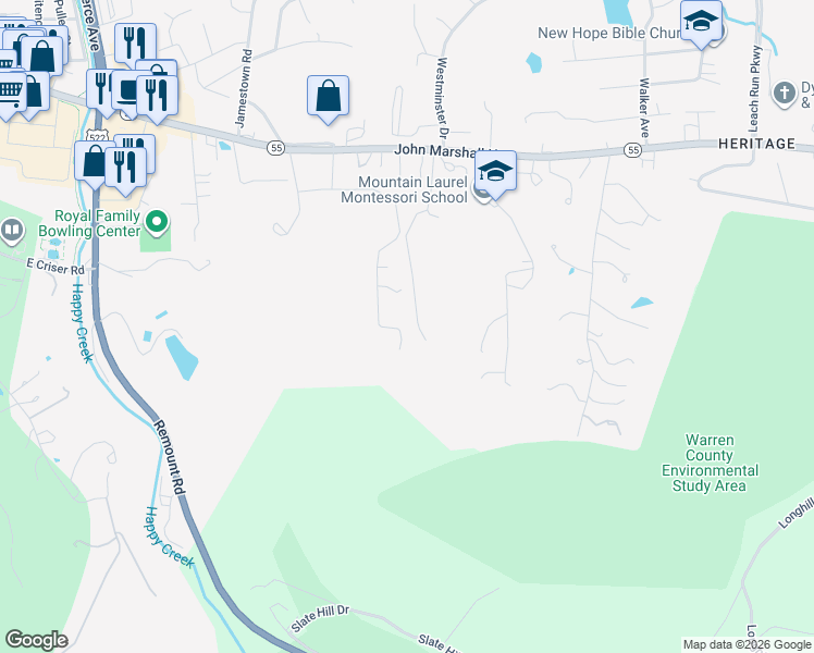 map of restaurants, bars, coffee shops, grocery stores, and more near 1251 John Marshall Highway in Front Royal