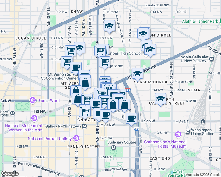 map of restaurants, bars, coffee shops, grocery stores, and more near 460 New York Avenue Northeast in Washington