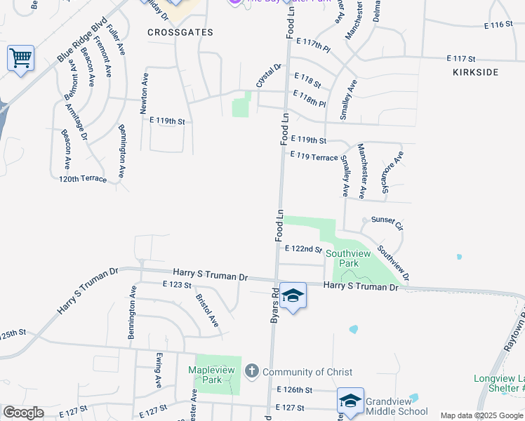map of restaurants, bars, coffee shops, grocery stores, and more near 12046 Food Lane in Grandview