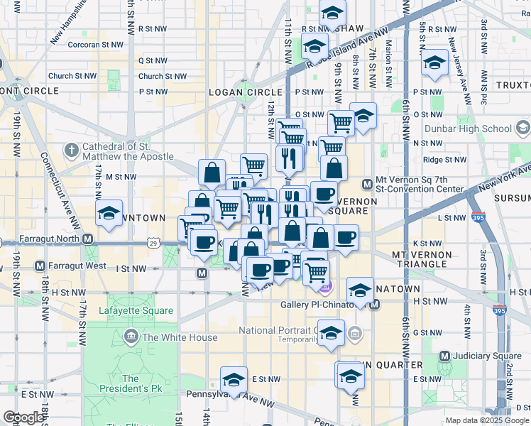 map of restaurants, bars, coffee shops, grocery stores, and more near 101 Independence Avenue Southeast in Washington