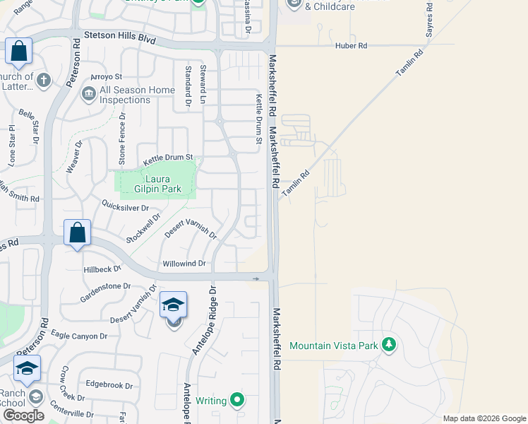 map of restaurants, bars, coffee shops, grocery stores, and more near 4915 Turning Leaf Way in Colorado Springs
