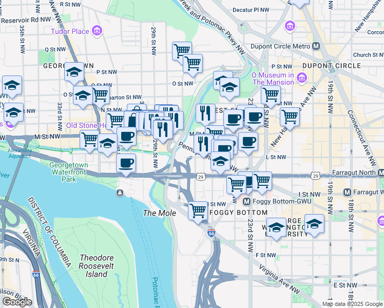 map of restaurants, bars, coffee shops, grocery stores, and more near 101 Independence Avenue Southeast in Washington