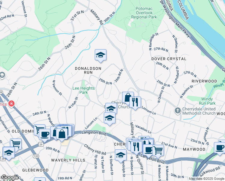map of restaurants, bars, coffee shops, grocery stores, and more near 2321 North Richmond Street in Arlington