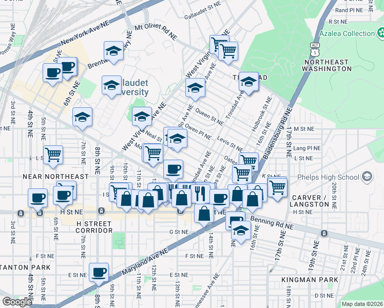 map of restaurants, bars, coffee shops, grocery stores, and more near 101 Independence Avenue Southeast in Washington