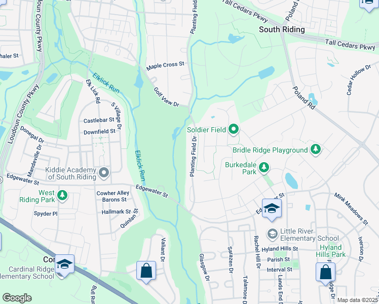 map of restaurants, bars, coffee shops, grocery stores, and more near 25785 Planting Field Drive in Chantilly