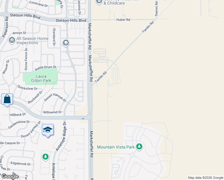 map of restaurants, bars, coffee shops, grocery stores, and more near 5044 Tamlin Road in Colorado Springs
