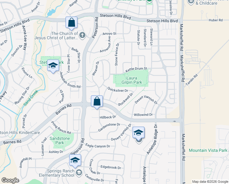 map of restaurants, bars, coffee shops, grocery stores, and more near 4975 Sprangler Drive in Colorado Springs