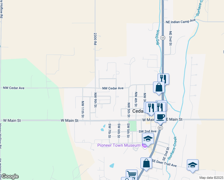 map of restaurants, bars, coffee shops, grocery stores, and more near 380 Northwest 7th Street in Cedaredge