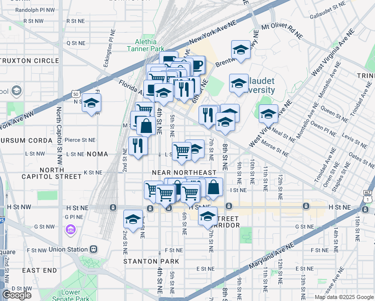 map of restaurants, bars, coffee shops, grocery stores, and more near 101 Independence Avenue Southeast in Washington
