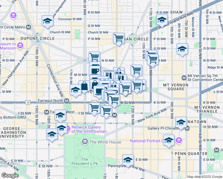 map of restaurants, bars, coffee shops, grocery stores, and more near 101 Independence Avenue Southeast in Washington