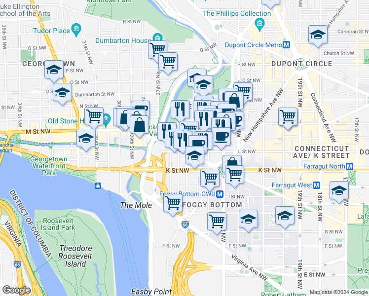 map of restaurants, bars, coffee shops, grocery stores, and more near 101 Independence Avenue Southeast in Washington