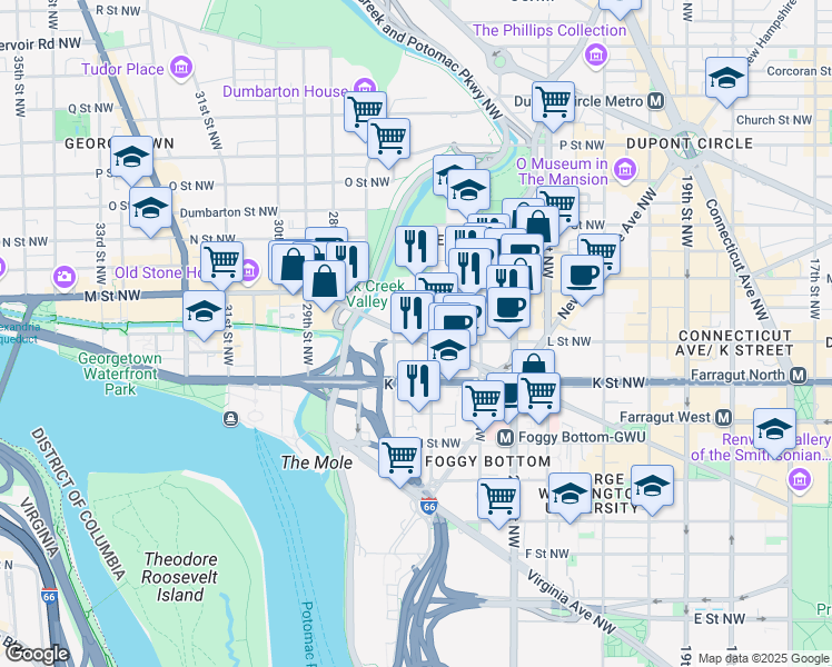 map of restaurants, bars, coffee shops, grocery stores, and more near 101 Independence Avenue Southeast in Washington