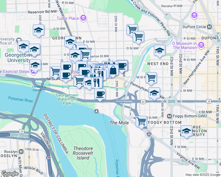map of restaurants, bars, coffee shops, grocery stores, and more near 101 Independence Avenue Southeast in Washington