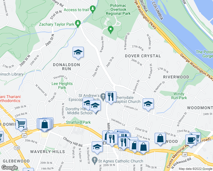 map of restaurants, bars, coffee shops, grocery stores, and more near 101 Independence Avenue Southeast in Washington