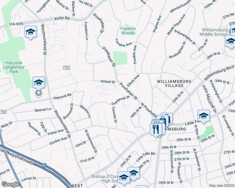 map of restaurants, bars, coffee shops, grocery stores, and more near 2122 Natahoa Court in Falls Church