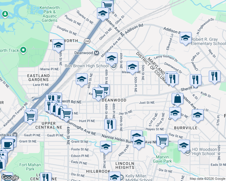 map of restaurants, bars, coffee shops, grocery stores, and more near 101 Independence Avenue Southeast in Washington
