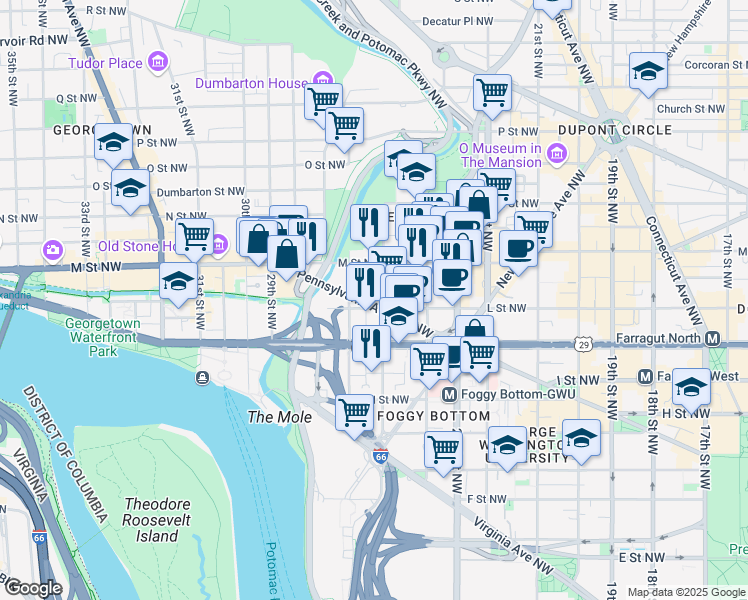 map of restaurants, bars, coffee shops, grocery stores, and more near 101 Independence Avenue Southeast in Washington