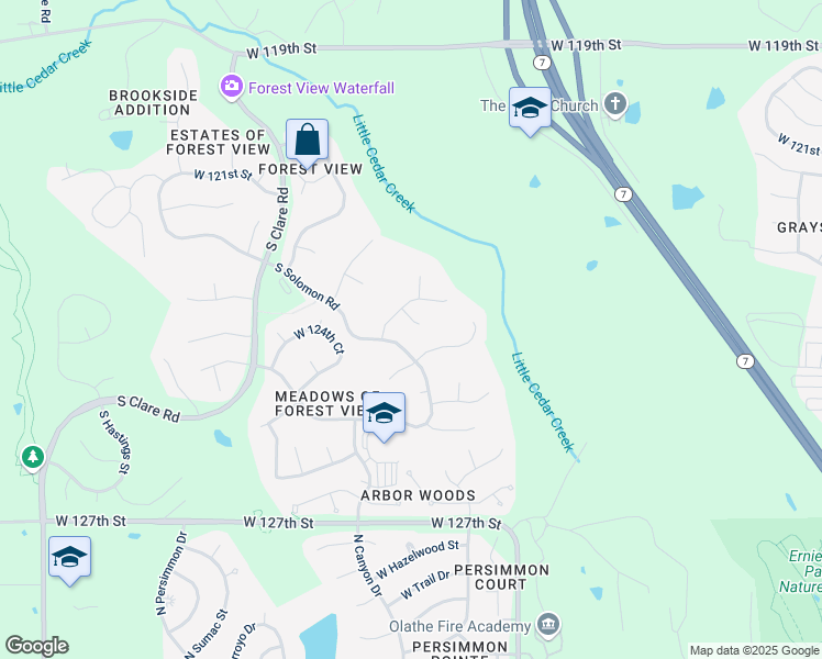map of restaurants, bars, coffee shops, grocery stores, and more near 23419 West 123rd Terrace in Olathe