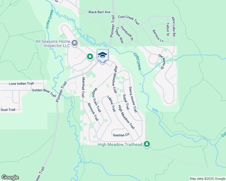 map of restaurants, bars, coffee shops, grocery stores, and more near 1848 High Meadow Trail in South Lake Tahoe