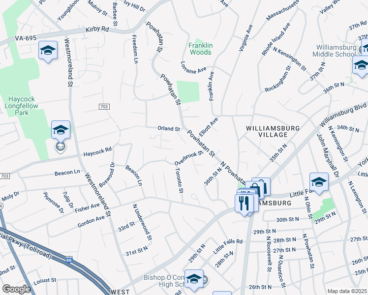 map of restaurants, bars, coffee shops, grocery stores, and more near 2122 Natahoa Court in Falls Church