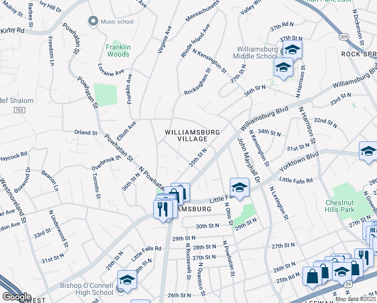 map of restaurants, bars, coffee shops, grocery stores, and more near 3512 North Ottawa Street in Arlington