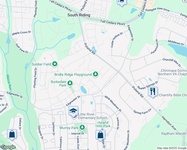 map of restaurants, bars, coffee shops, grocery stores, and more near 25779 Fenian Court in Chantilly